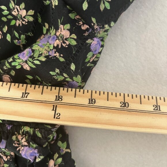 Zara Dress Womens Black Purple Floral Mini Long Sleeve Deep V Cotton Cottage XXL - Picture 7 of 8